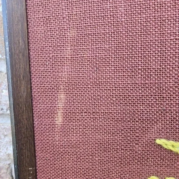 Vintage MCM Autumn Floral Crewel Embroidery Framed - Picture 2 of 4